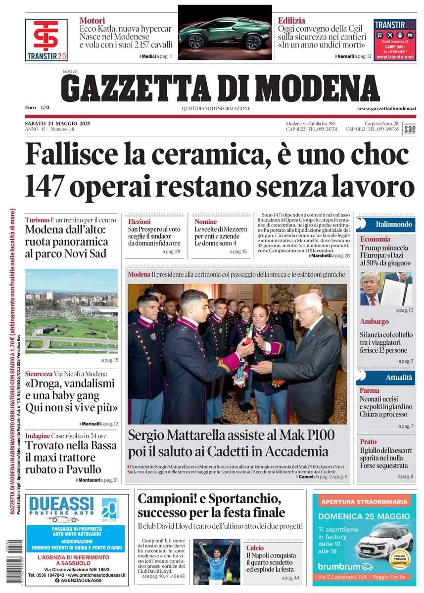 Prima-pagina-gazzetta di modena-oggi-edizione-del-2025-05-24